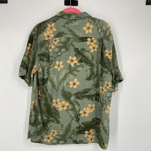 Vintage Silk 100% Silk Green Hawaiian Button Up Collared Shirt. Pocket. Size L - Picture 6 of 7